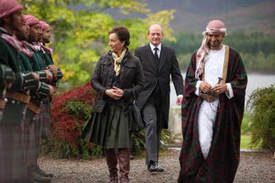 Kristin Scott-Thomas as Patricia and Amr Waked as Sheikh Muhammed. Salmon Fishing in the Yemen