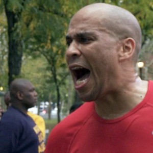 Mayor Cory Booker after rescuing a woman from a burning building, catching a mugger and lifting a truck off a boy, all in an afternoon's work. Some fear he may turn into the Hulk at some point. Mayor Cory Booker - angry