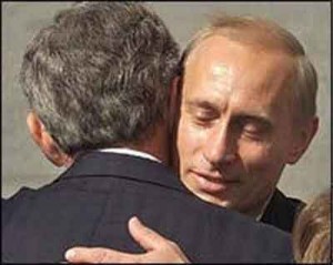 That'll be me hugging my friend and fellow dictator, Putin. dictator putin and bush