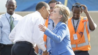Hillary Clinton Obama hug