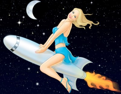 dildo, woman on rocket ship