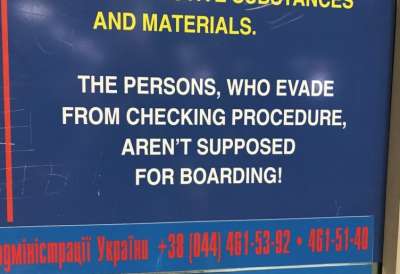 boarding sign at Dnipropetrovsk Int'l Airport in Ukraine